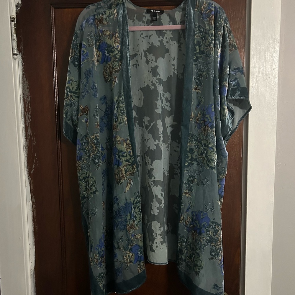 Torrid Blue Green Oversized 3/4 Sleeve kimono